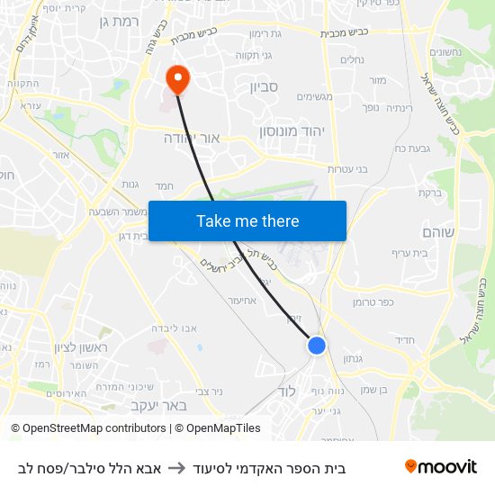 אבא הלל סילבר/פסח לב to בית הספר האקדמי לסיעוד map