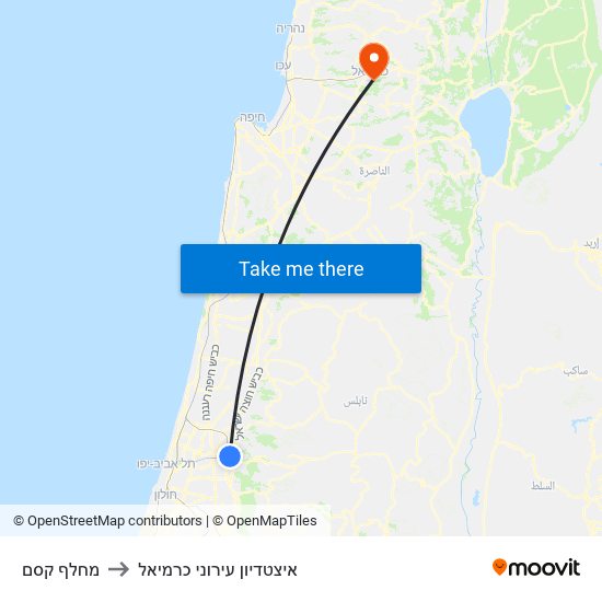 מחלף קסם to איצטדיון עירוני כרמיאל map