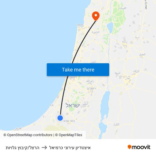 הרצל/קיבוץ גלויות to איצטדיון עירוני כרמיאל map