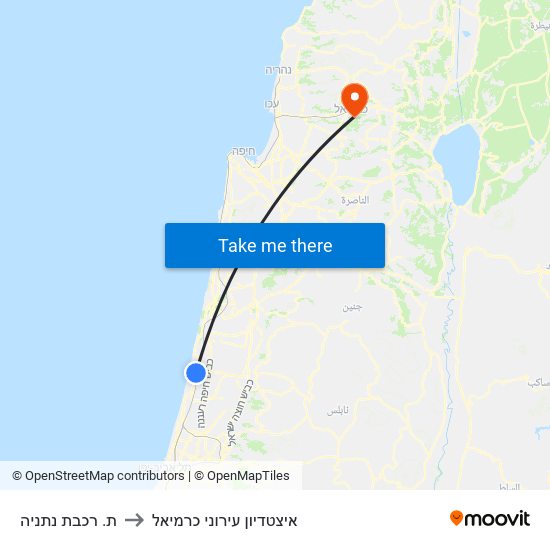 ת. רכבת נתניה to איצטדיון עירוני כרמיאל map