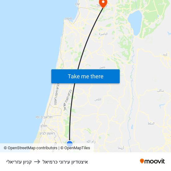 קניון עזריאלי to איצטדיון עירוני כרמיאל map