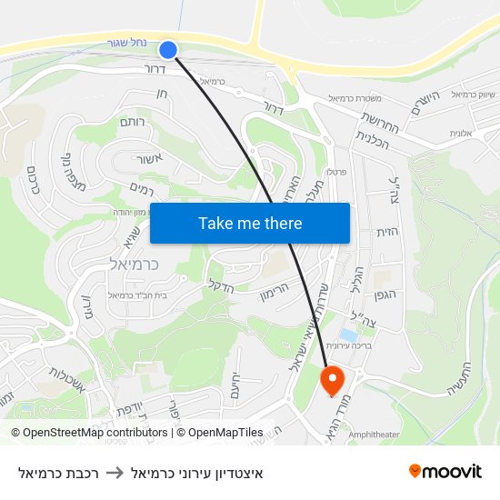 רכבת כרמיאל to איצטדיון עירוני כרמיאל map