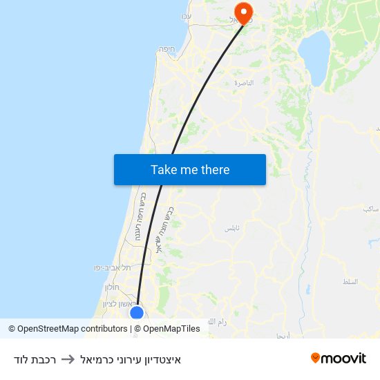 רכבת לוד to איצטדיון עירוני כרמיאל map