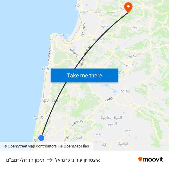 תיכון חדרה/רמב''ם to איצטדיון עירוני כרמיאל map