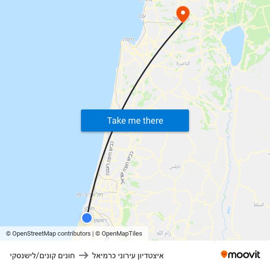 חונים קונים/לישנסקי to איצטדיון עירוני כרמיאל map