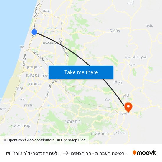 הפקולטה להנדסה/ד''ר ג'ורג' וויז to האוניברסיטה העברית - הר הצופים map