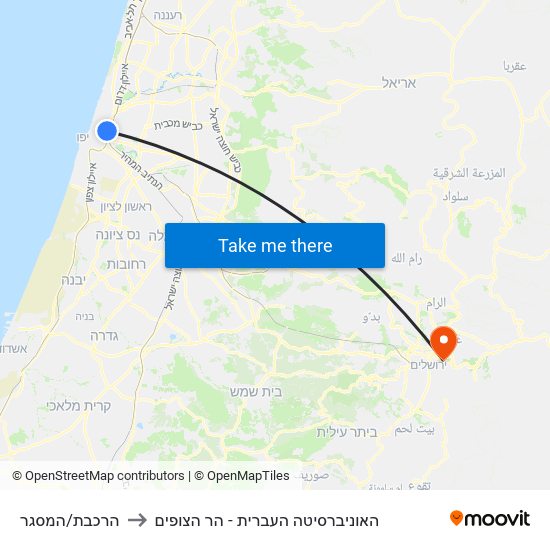 הרכבת/המסגר to האוניברסיטה העברית - הר הצופים map