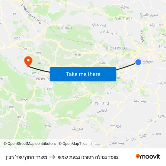 משרד החוץ/שד' רבין to מוסד גמילה רטורנו גבעת שמש map