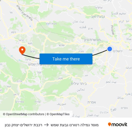 רכבת ירושלים-יצחק נבון to מוסד גמילה רטורנו גבעת שמש map