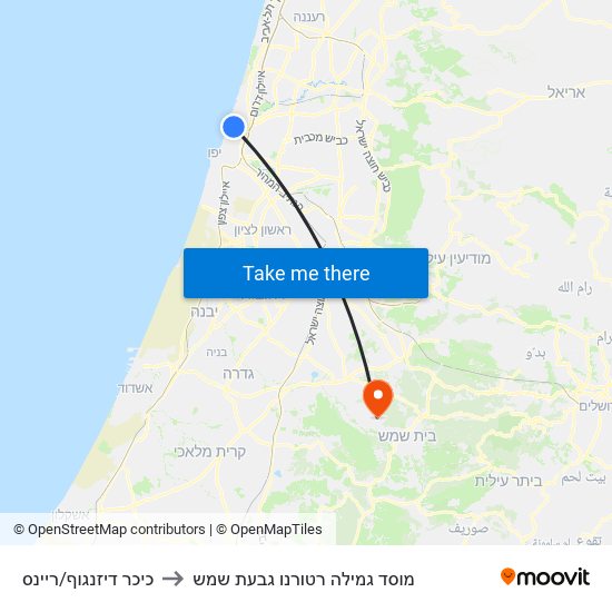 כיכר דיזנגוף/ריינס to מוסד גמילה רטורנו גבעת שמש map