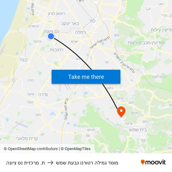 ת. מרכזית נס ציונה to מוסד גמילה רטורנו גבעת שמש map