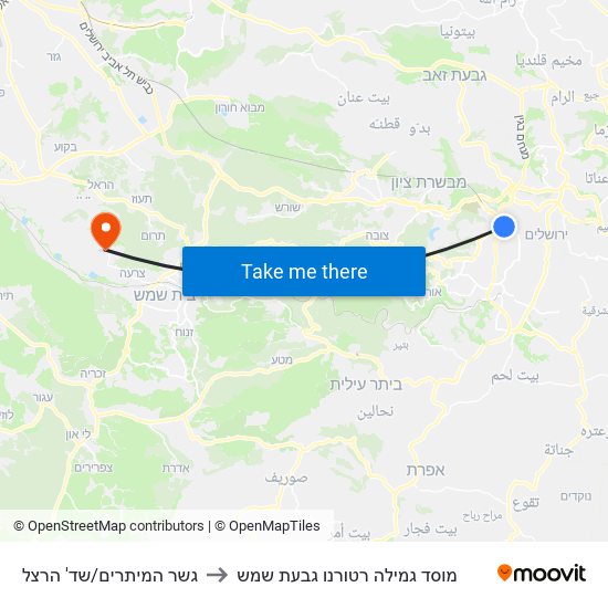 גשר המיתרים/שד' הרצל to מוסד גמילה רטורנו גבעת שמש map