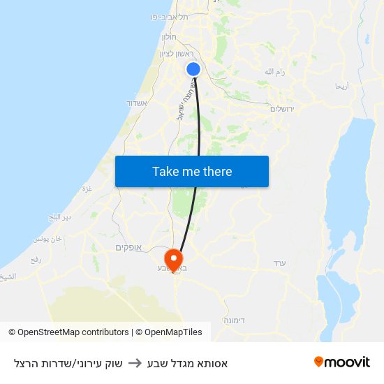 שוק עירוני/שדרות הרצל to אסותא מגדל שבע map