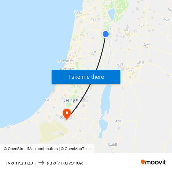 רכבת בית שאן to אסותא מגדל שבע map