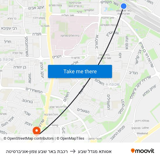 רכבת באר שבע צפון-אוניברסיטה to אסותא מגדל שבע map