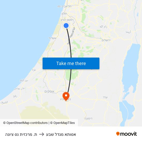 ת. מרכזית נס ציונה to אסותא מגדל שבע map