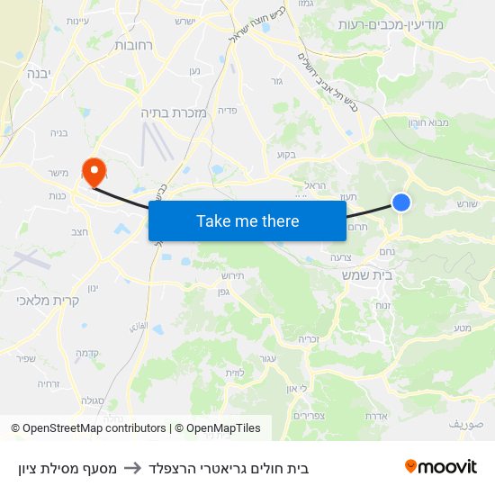 מסעף מסילת ציון to בית חולים גריאטרי הרצפלד map
