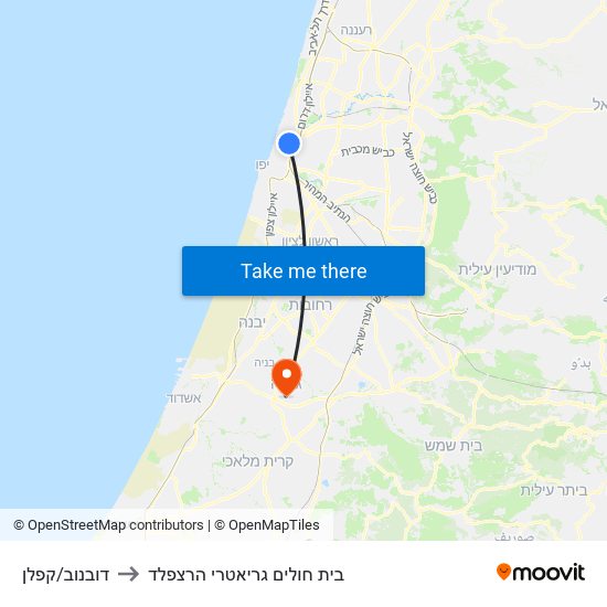 דובנוב/קפלן to בית חולים גריאטרי הרצפלד map