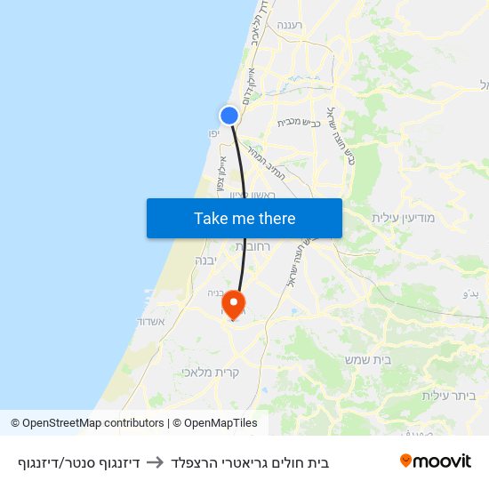 דיזנגוף סנטר/דיזנגוף to בית חולים גריאטרי הרצפלד map