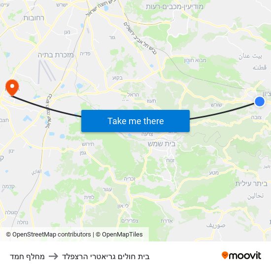 מחלף חמד to בית חולים גריאטרי הרצפלד map