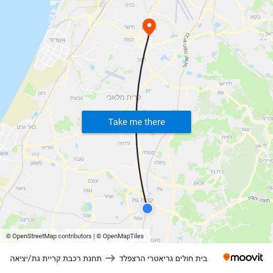 תחנת רכבת קריית גת/יציאה to בית חולים גריאטרי הרצפלד map