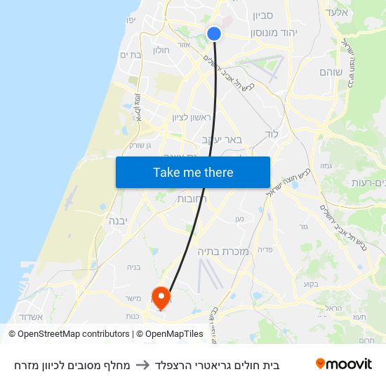 מחלף מסובים   לכיוון מזרח to בית חולים גריאטרי הרצפלד map