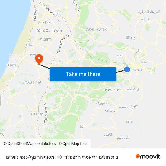 מסוף הר נוף/כנפי נשרים to בית חולים גריאטרי הרצפלד map