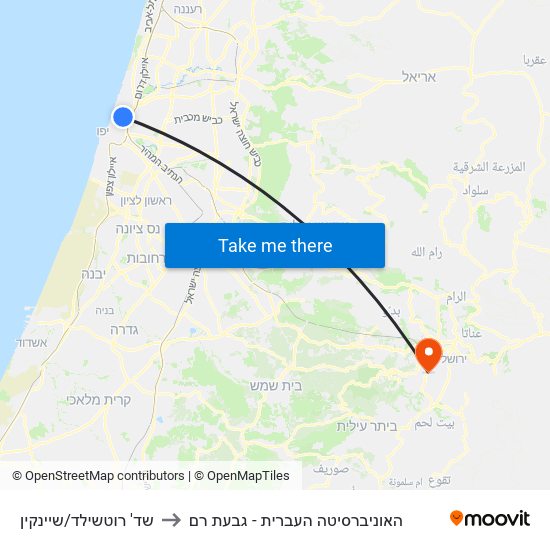 שד' רוטשילד/שיינקין to האוניברסיטה העברית - גבעת רם map