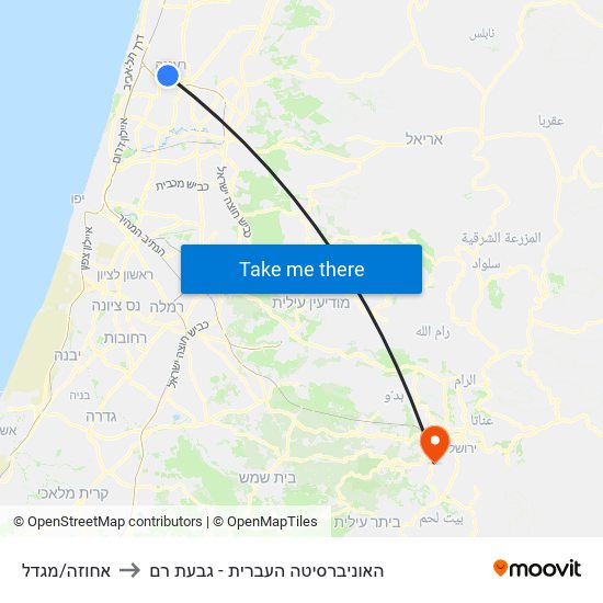 אחוזה/מגדל to האוניברסיטה העברית - גבעת רם map