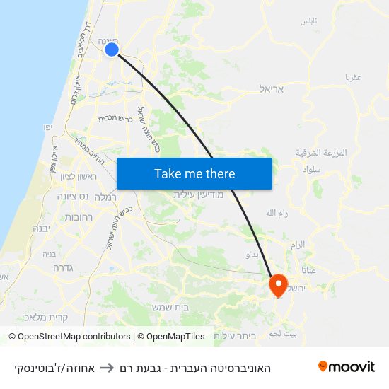 אחוזה/ז'בוטינסקי to האוניברסיטה העברית - גבעת רם map