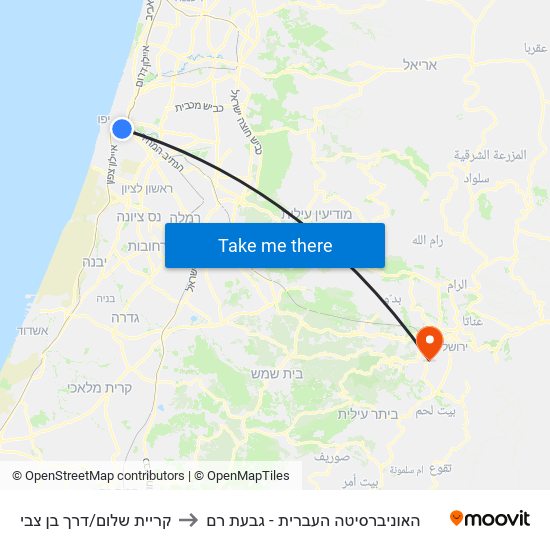 קריית שלום/דרך בן צבי to האוניברסיטה העברית - גבעת רם map