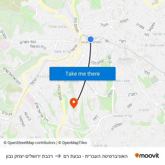 רכבת ירושלים-יצחק נבון to האוניברסיטה העברית - גבעת רם map