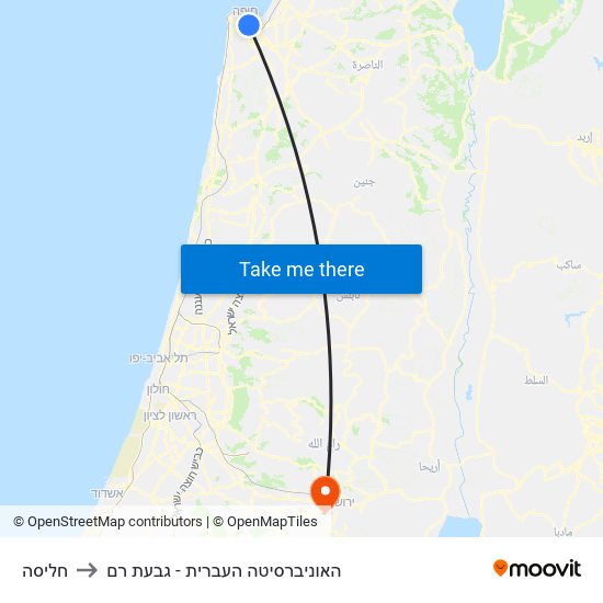 חליסה to האוניברסיטה העברית - גבעת רם map