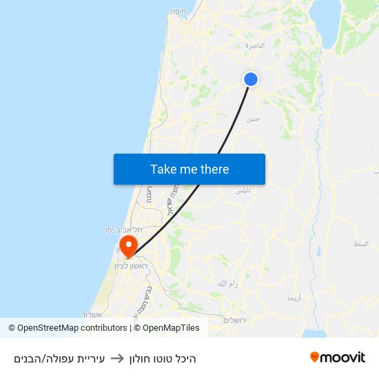 עיריית עפולה/הבנים to היכל טוטו חולון map