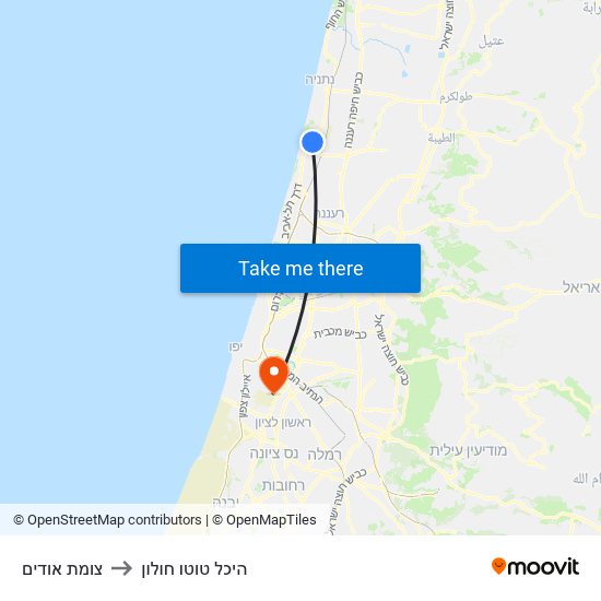 צומת אודים to היכל טוטו חולון map