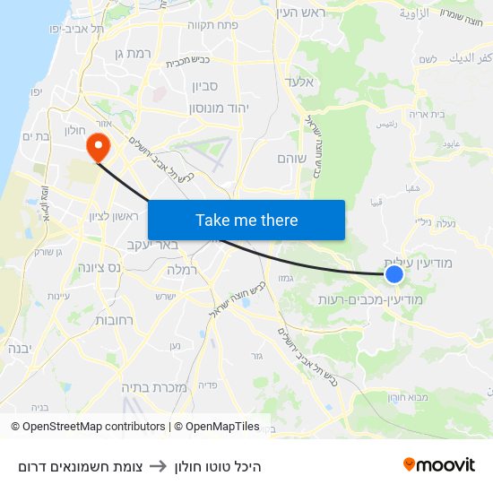 צומת חשמונאים דרום to היכל טוטו חולון map