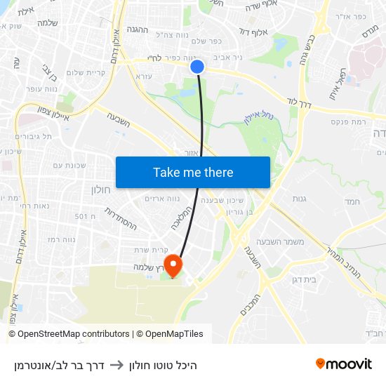 דרך בר לב/אונטרמן to היכל טוטו חולון map