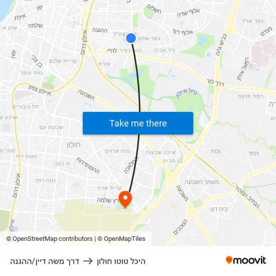 דרך משה דיין/ההגנה to היכל טוטו חולון map