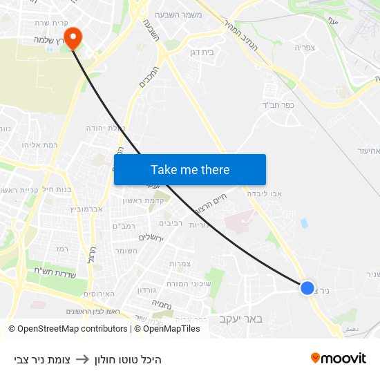 צומת ניר צבי to היכל טוטו חולון map