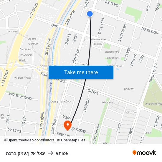 יגאל אלון/עמק ברכה to אסותא map