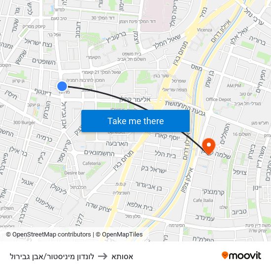 לונדון מיניסטור/אבן גבירול to אסותא map