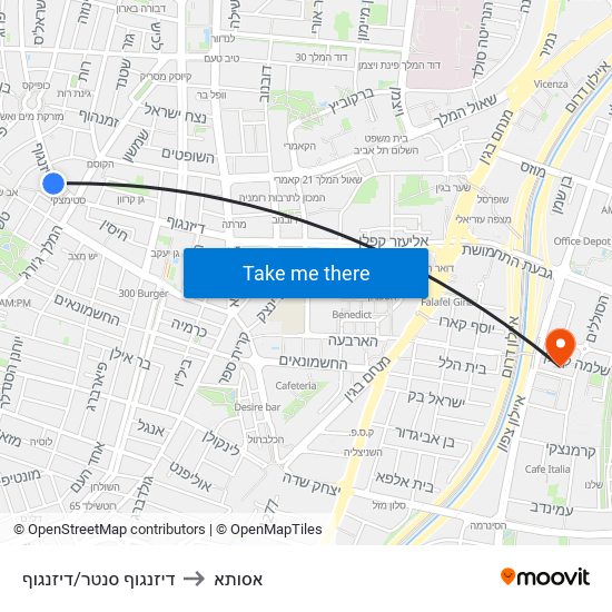 דיזנגוף סנטר/דיזנגוף to אסותא map