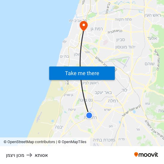 מכון ויצמן to אסותא map