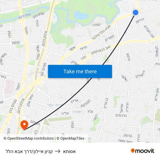 קניון איילון/דרך אבא הלל to אסותא map