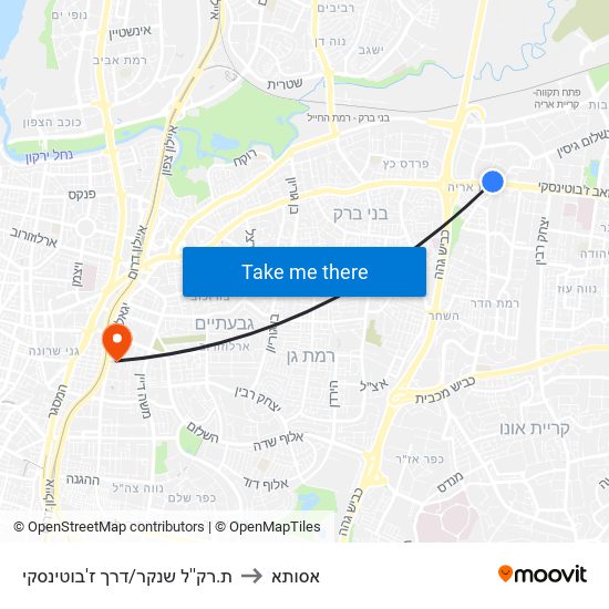 ת.רק''ל שנקר/דרך ז'בוטינסקי to אסותא map