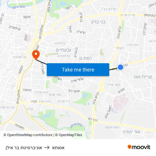 אוניברסיטת בר אילן to אסותא map