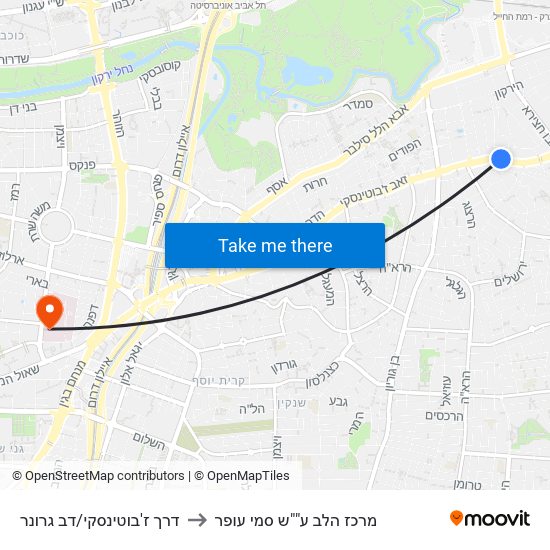 דרך ז'בוטינסקי/דב גרונר to מרכז הלב ע""ש סמי עופר map