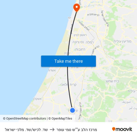 שד. לכיש/שד. מלכי ישראל to מרכז הלב ע""ש סמי עופר map