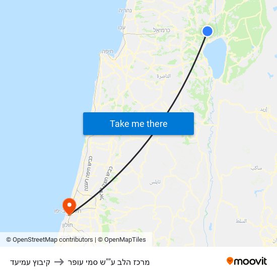 קיבוץ עמיעד to מרכז הלב ע""ש סמי עופר map