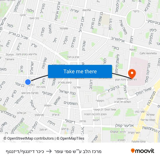 כיכר דיזנגוף/דיזנגוף to מרכז הלב ע""ש סמי עופר map